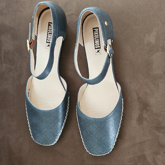 PIKOLINOS Gomera Leather Blue Ankle Strap Low Almost Flat Heel Pump Size 42 - Picture 11 of 16